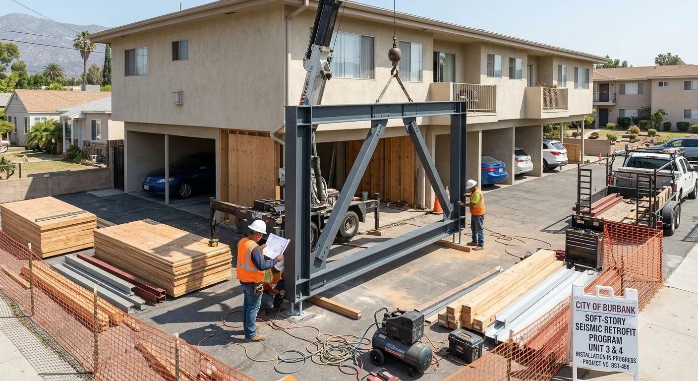 Soft story retrofit construction in Burbank, California