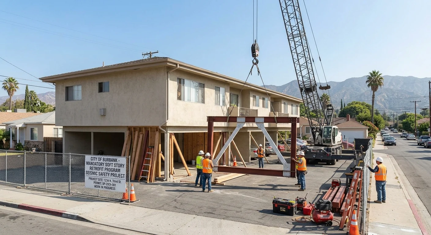 Soft story retrofit construction in Burbank, California
