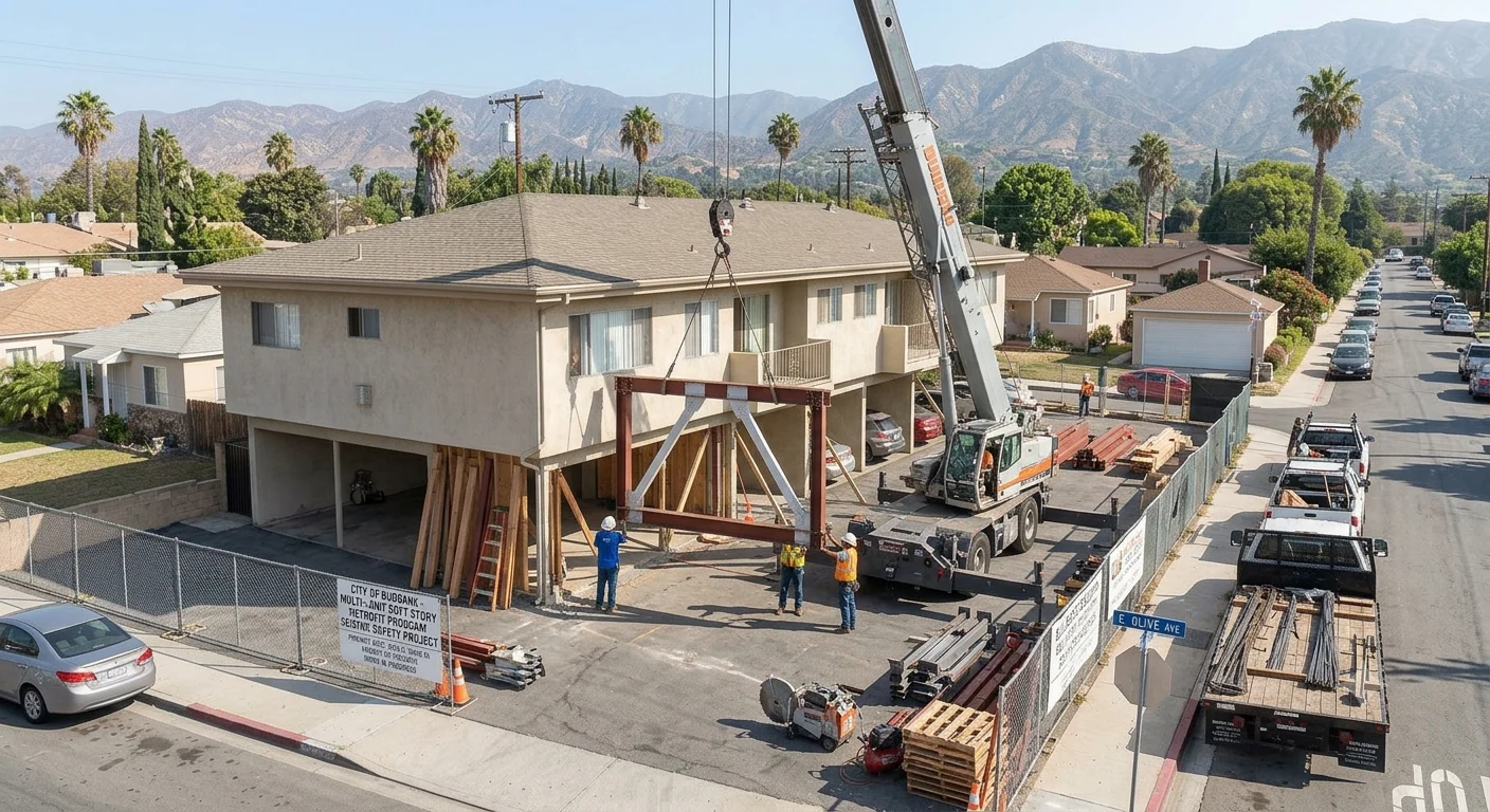Soft story retrofit construction in Burbank, California