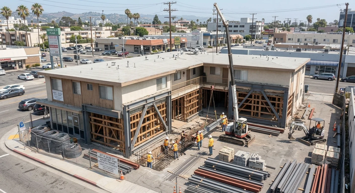 Soft story retrofit construction in Culver City, California